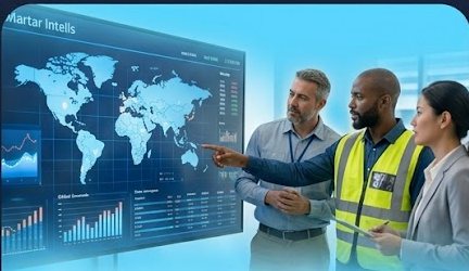 Logistics team reviewing supply-chain data on a screen