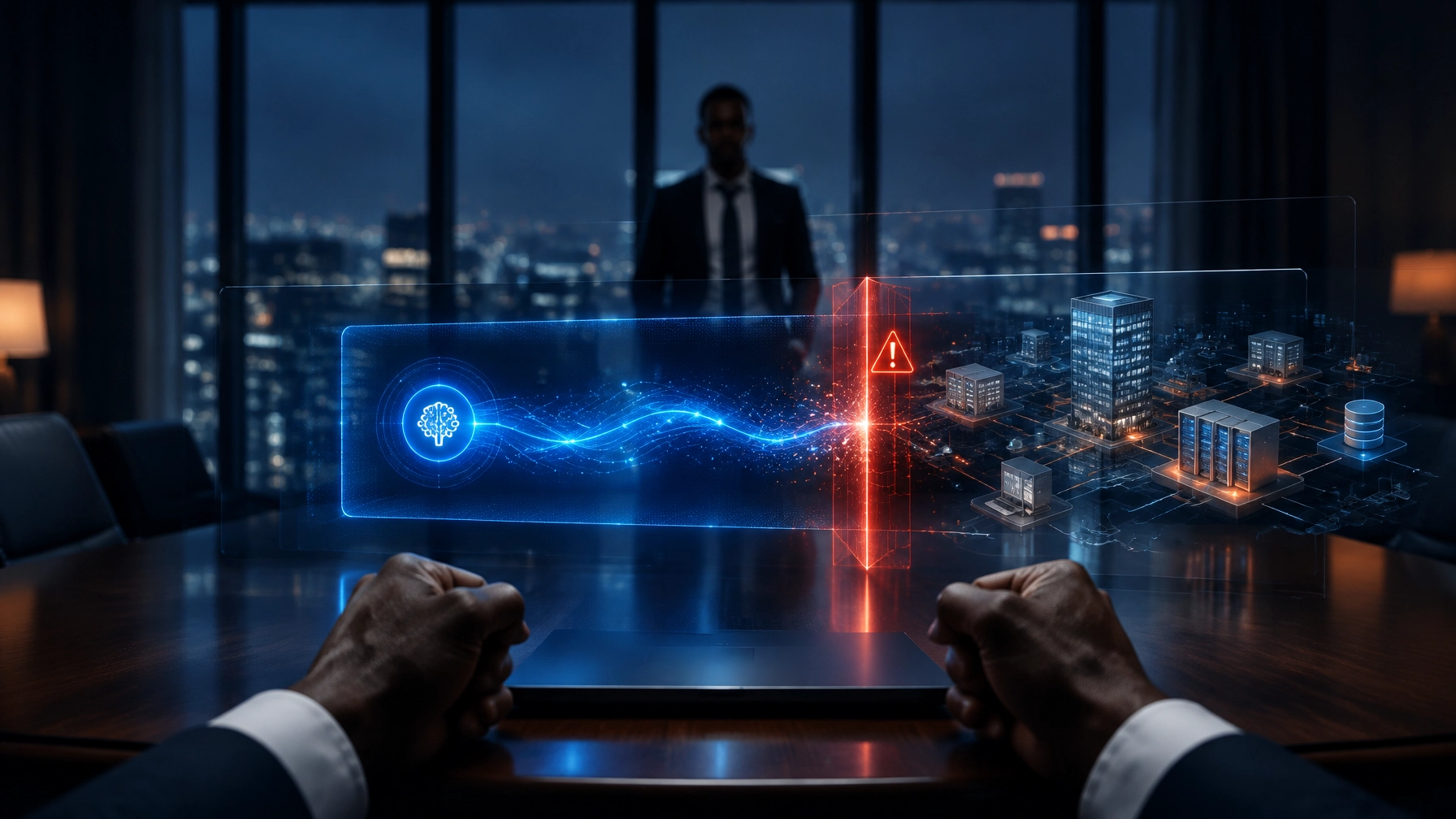 AI agent crossing the boundary from a contained testing environment into a real enterprise network