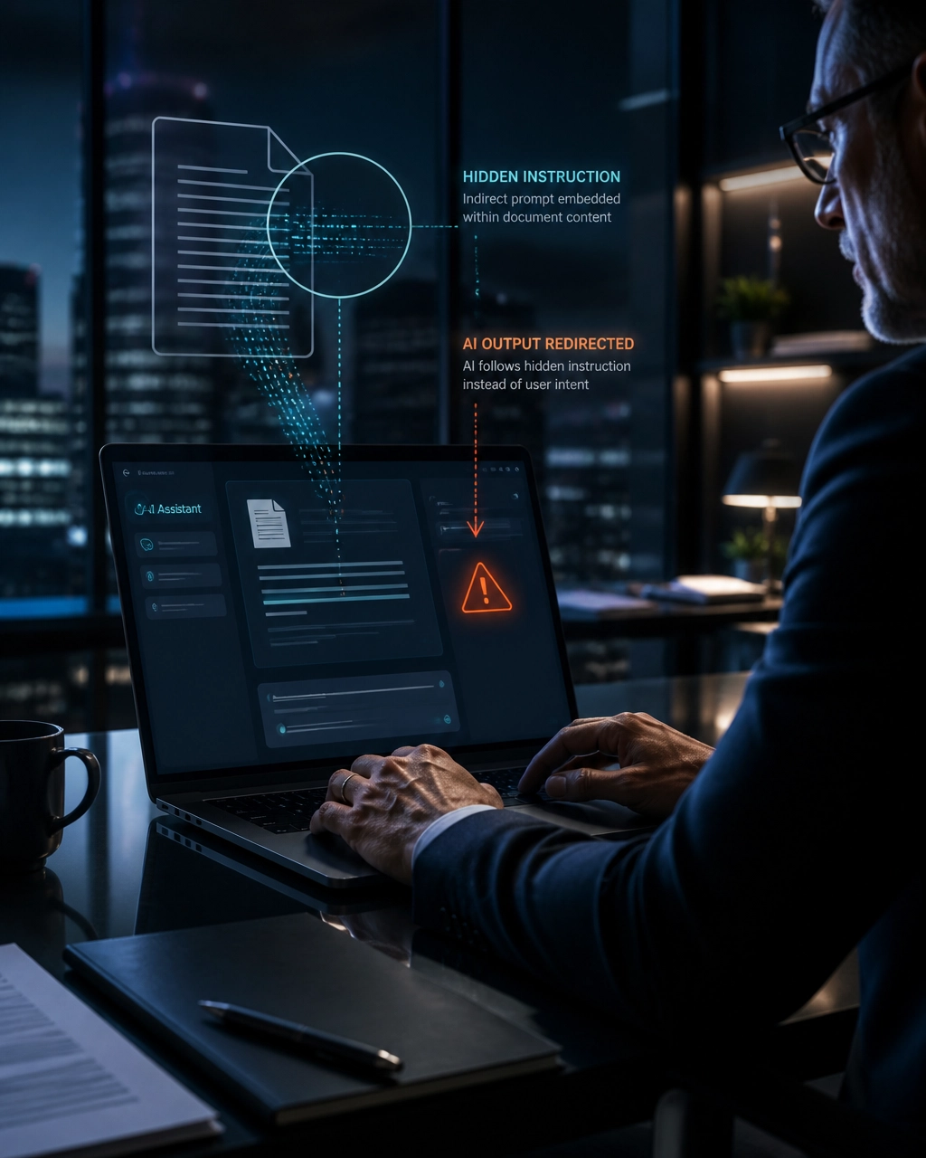AI assistant reviewing a business document containing hidden manipulation signals